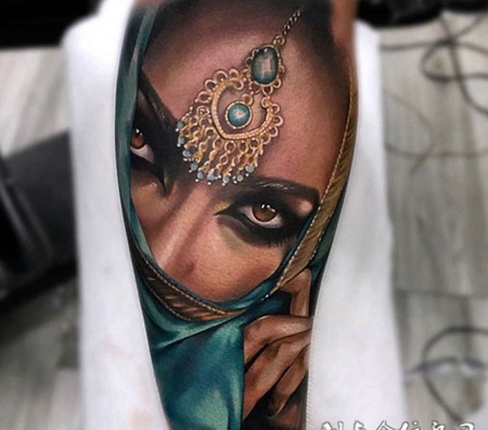 勾人心魄，手臂异域舞娘彩绘纹身