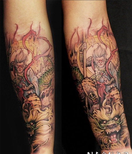 立地成佛，手臂斗战胜佛彩绘纹身