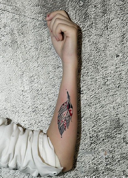 手臂个性另类羽毛纹身图案