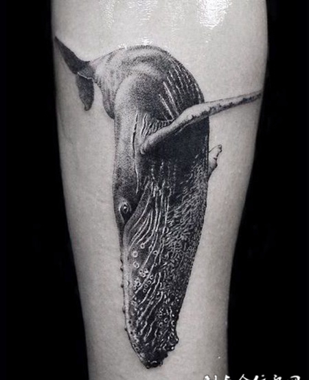 深海之主，手臂写实黑灰鲸鱼纹身