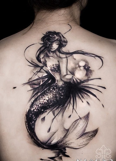 人鱼之歌,后背唯美人鱼纹身图案