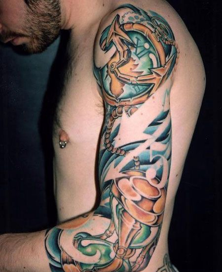 花臂沙漏铁链纹身图案