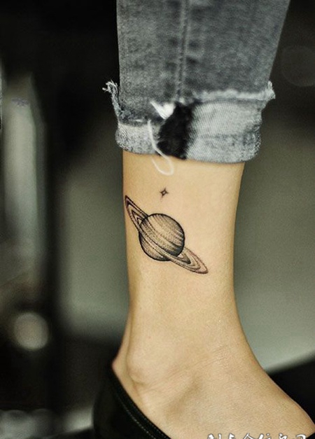 脚踝个性行星纹身图案