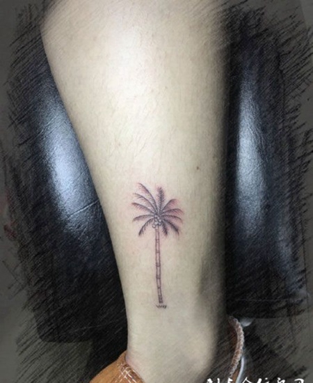 脚踝时尚简约的椰子树纹身图案