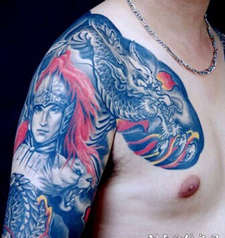 游龙银枪，半甲赵云个性纹身