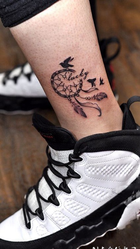 追随梦想，脚踝个性捕梦网纹身