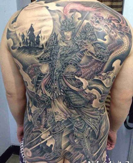 九天龙吟，满背霸气赵子龙纹身图案