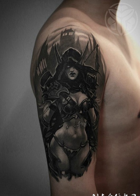 精灵射手，手臂个性欧美风纹身