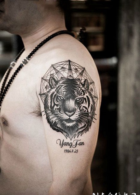 虎虎生威，手臂个性虎头纹身图案