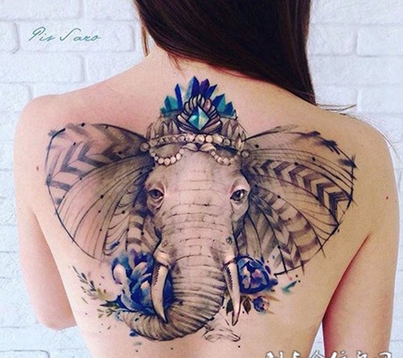 庞然巨物，后背好看的大象纹身图案