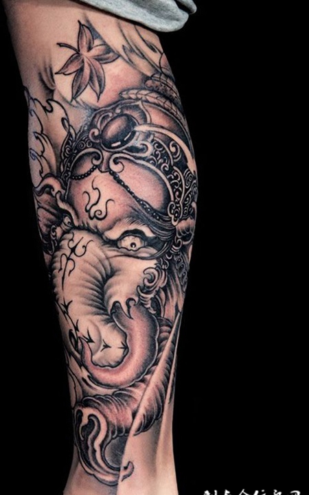 护佑之神，小腿霸气象神纹身图案