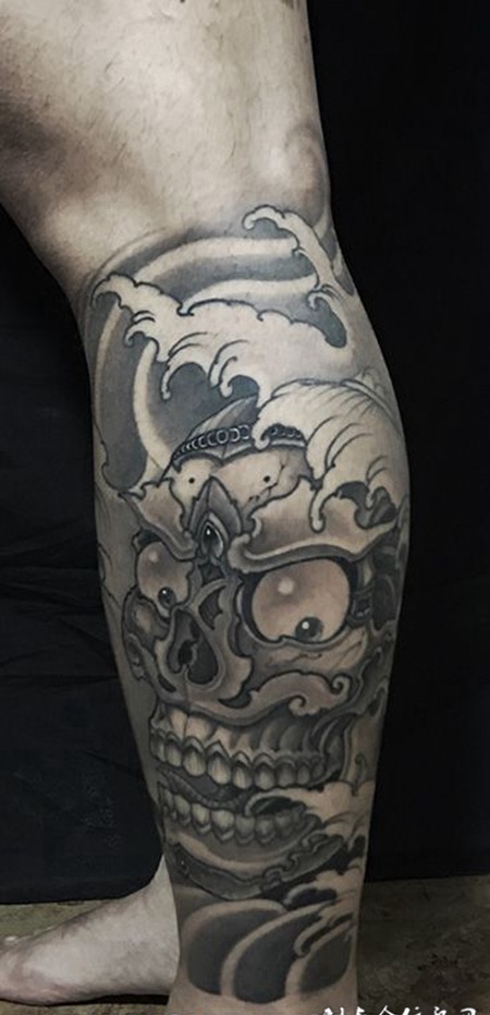 个性嘎巴拉，小腿嘎巴拉骷髅纹身图案