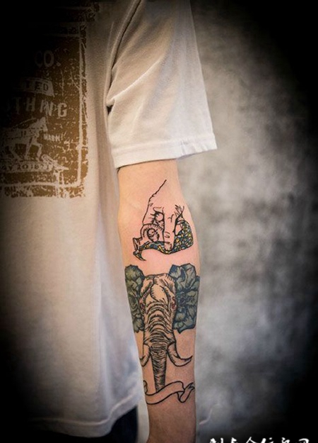 生命之象，手臂个性大象纹身图案