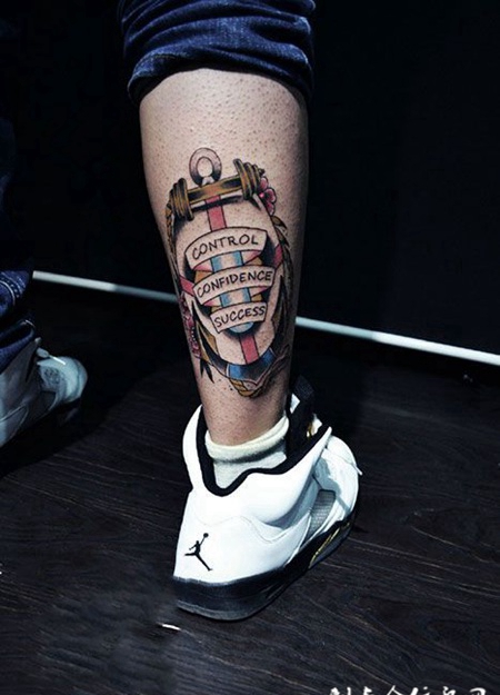 腿部欧美School风船锚纹身图案