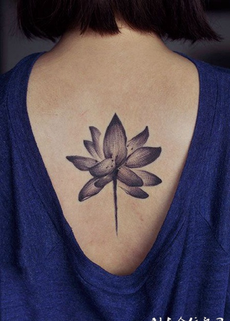 莲开并蒂，后背莲花纹身图案