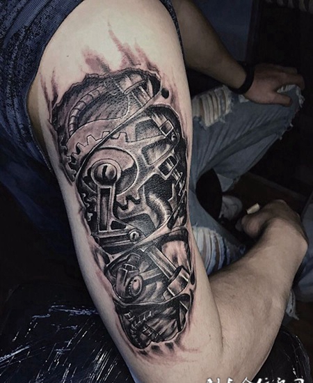 铁骨铮铮，手臂机械臂纹身图案