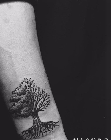 大树的根，手腕树根纹身图案