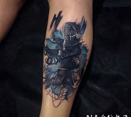 日本剑道武士，腿部个性纹身图案