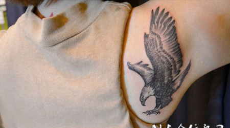 女生后肩老鹰纹身图案
