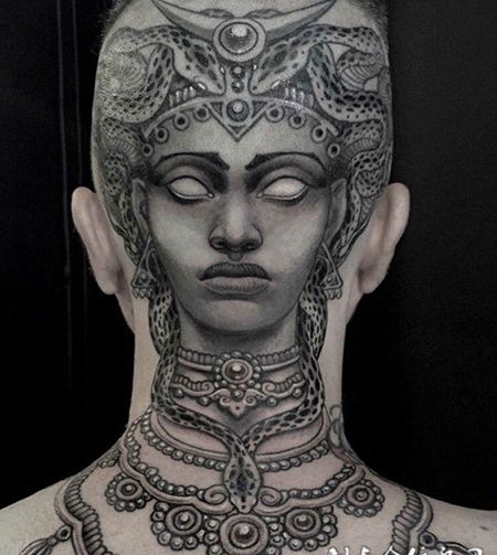 毒蛇魔女，头部美杜莎个性纹身