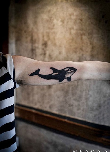 手臂可爱虎头鲸纹身图案