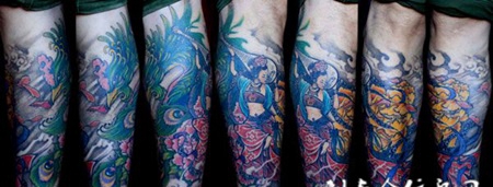 传统凤舞九天小腿纹身