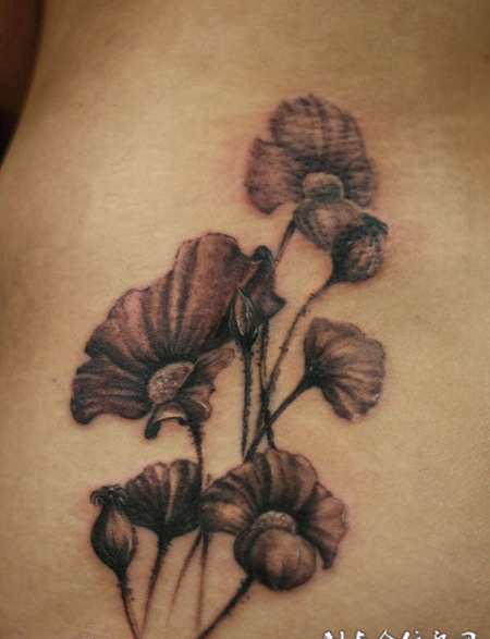 腰上的罂粟花纹身