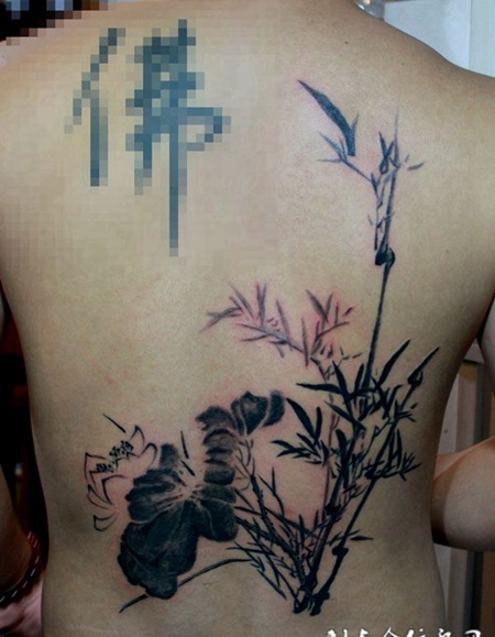 后背插画竹子纹身