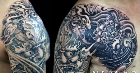 传统密宗佛头半胛纹身