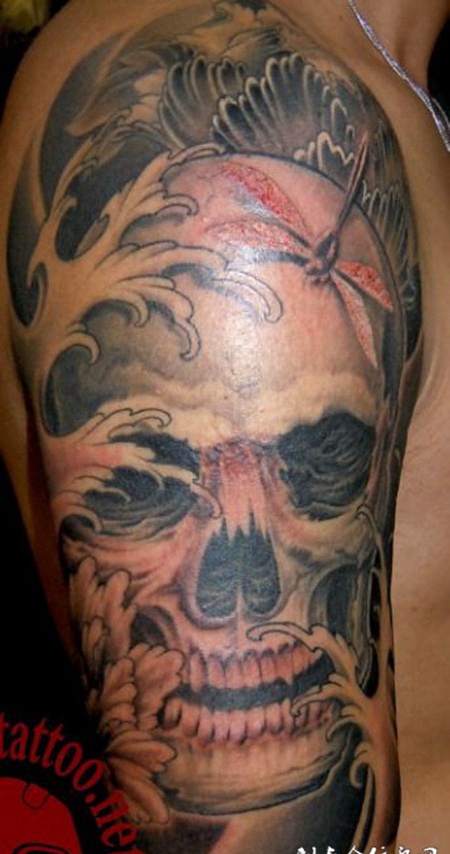 胳膊上隐藏的骷髅头纹身