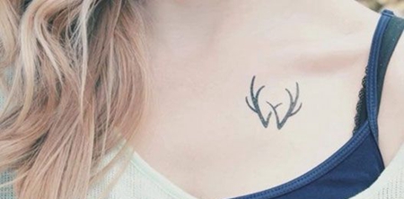 锁骨上的鹿角图腾纹身图案