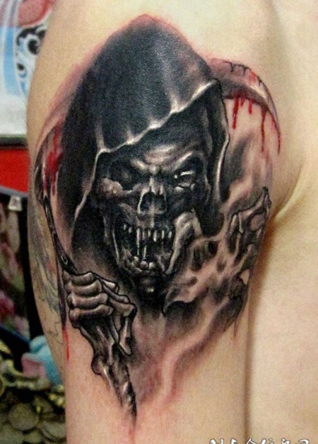 流血的骷髅死神纹身