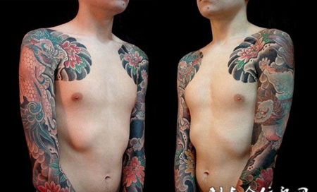 双花臂唐狮子纹身