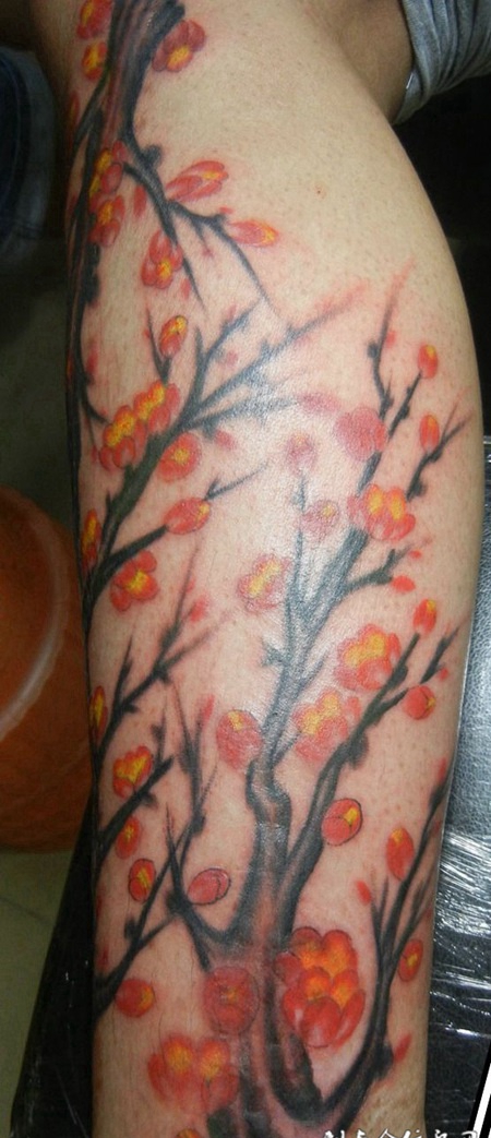 枝桠横斜的梅花纹身图