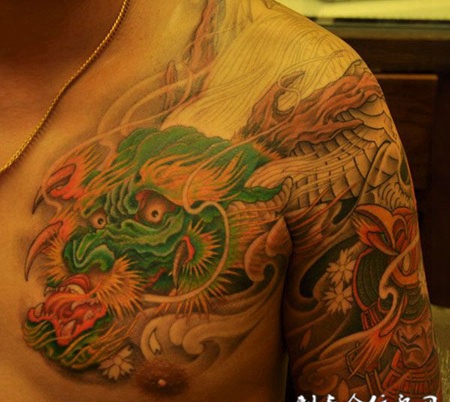半胛龙和武士组合纹身