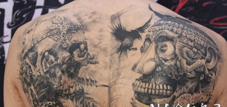 满背骷髅嘎巴拉纹身