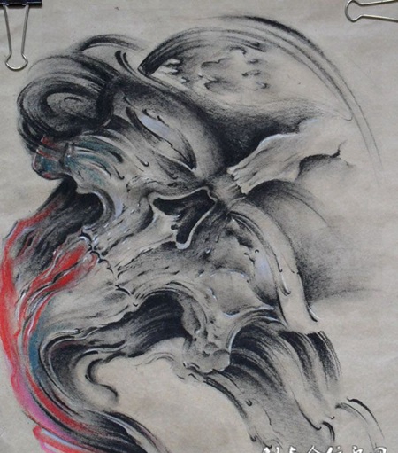 流血的写实骷髅纹身