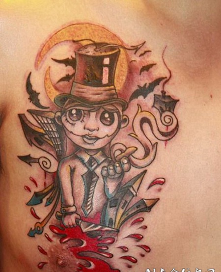 月光下吸血僵尸纹身