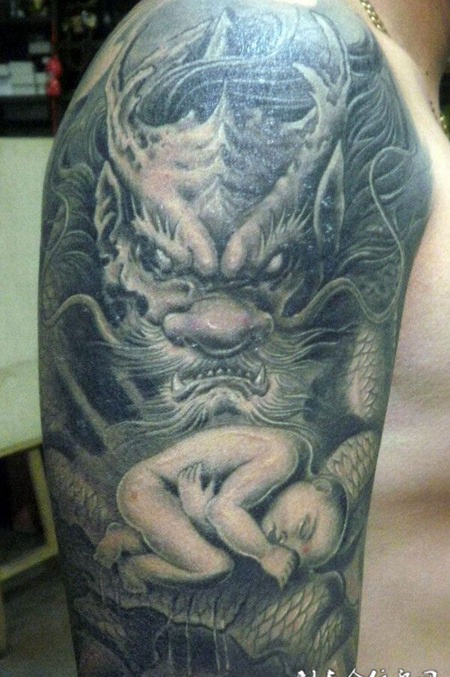 传统麒麟送子纹身