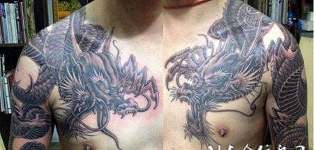 双龙过肩纹身