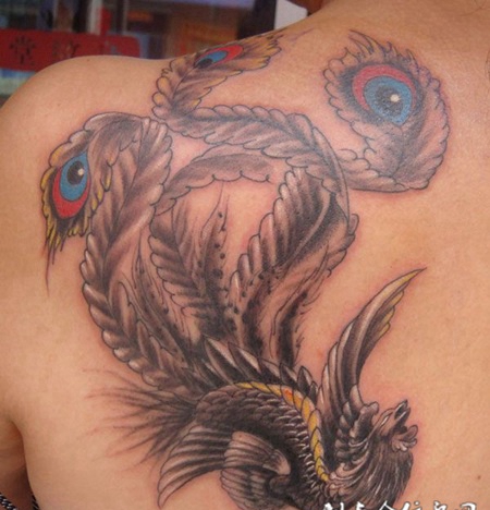 后背上的小凤凰纹身