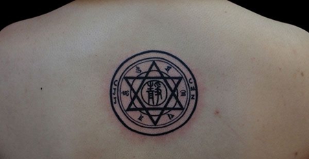 背部汉字六芒星纹身图案