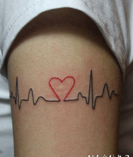 胳膊上的心电图纹身