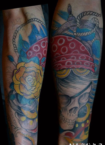 骷髅海盗船长纹身