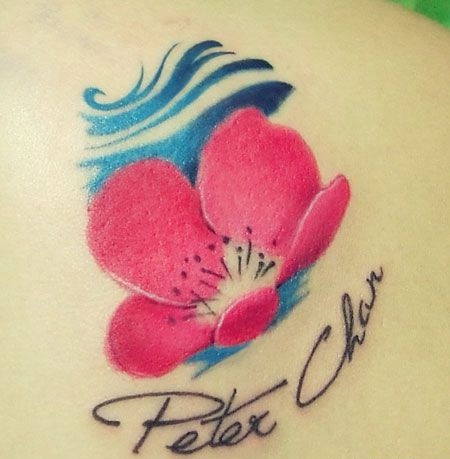 肩后樱花英文纹身图案