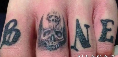 手指上的骷髅字母纹身