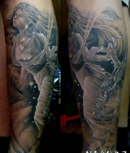 胳膊上的战争女神纹身