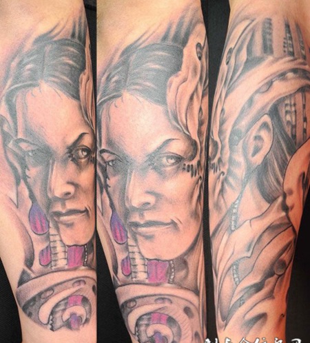 小腿上的欧美人物纹身