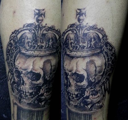 小腿骷髅国王条形码纹身图案