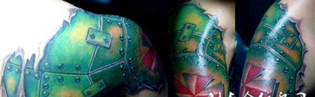 机械旗帜肩膀纹身